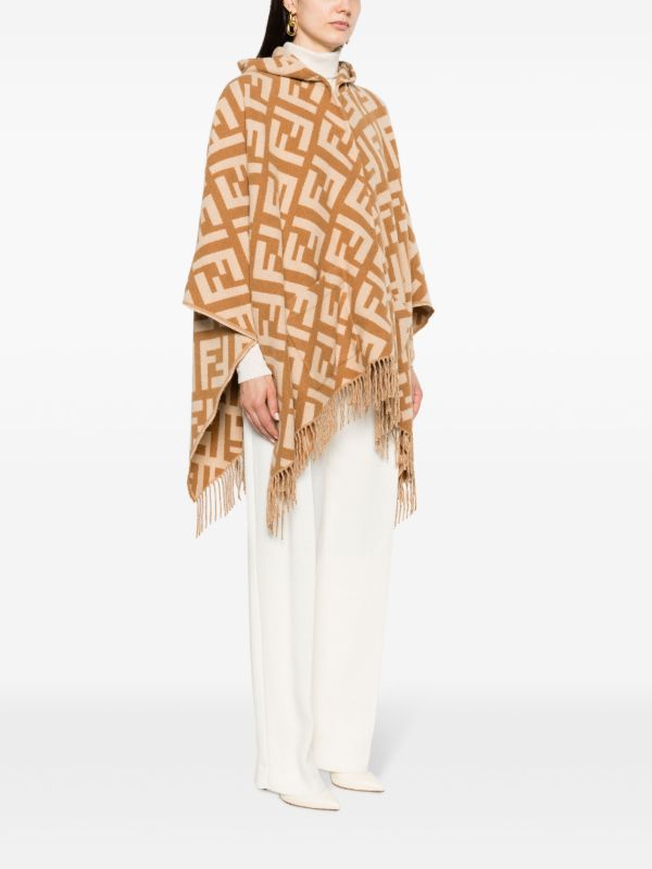 Browns FENDI Brown FF Logo Fringed Cashmere Poncho | Browns Capes