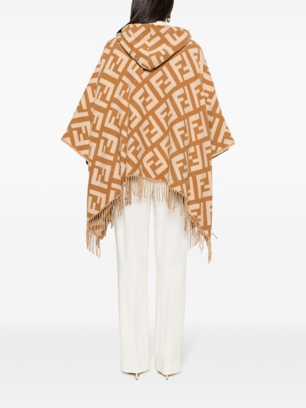 Browns FENDI Brown FF Logo Fringed Cashmere Poncho | Browns Capes