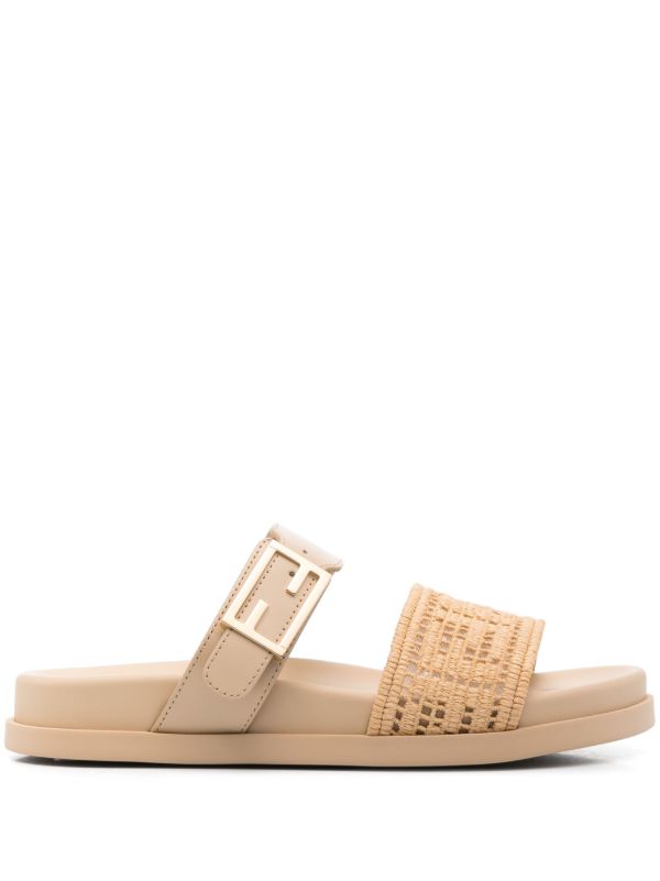 browns FENDI raffia FF-embroidered sandals | Browns Sandals