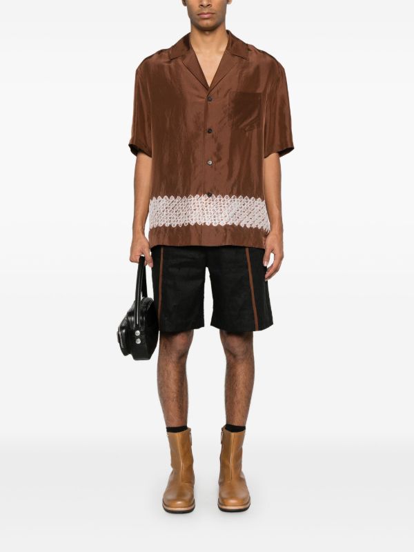 Browns Feng Chen Wang Brown Contrast Stripe Silk Shirt | Browns Shirts