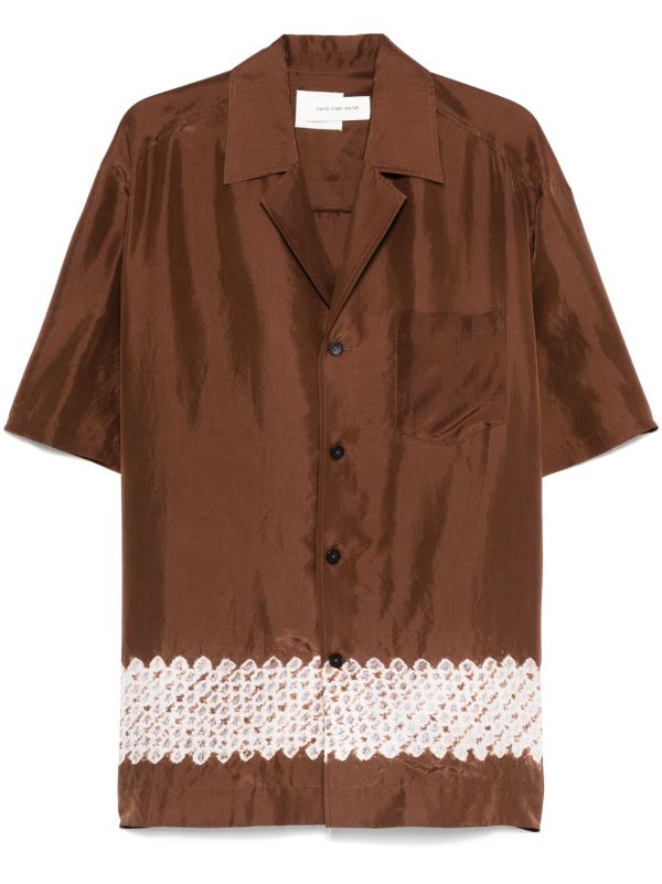 browns Feng Chen Wang Brown Contrast Stripe Silk Shirt | Browns Shirts