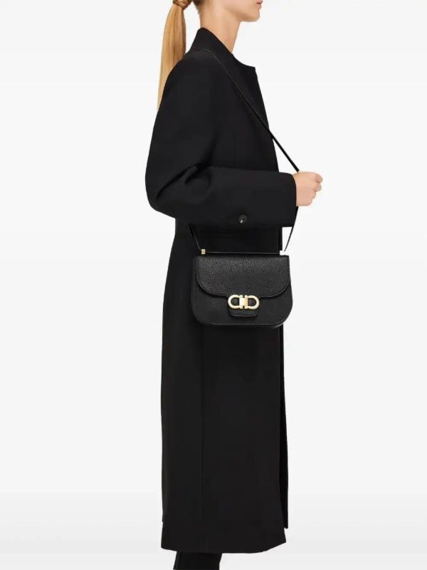 Browns Ferragamo Black Double Gancini Cross Body Bag | Browns Shoulder Bags