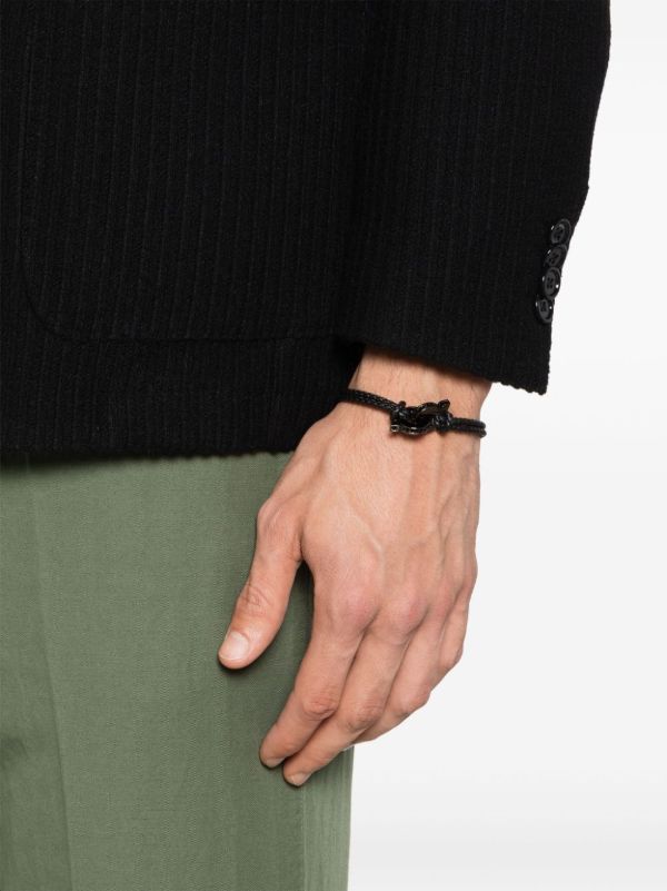 Browns Ferragamo Black Gancini Plaque Leather Braided Bracelet | Browns Bracelets