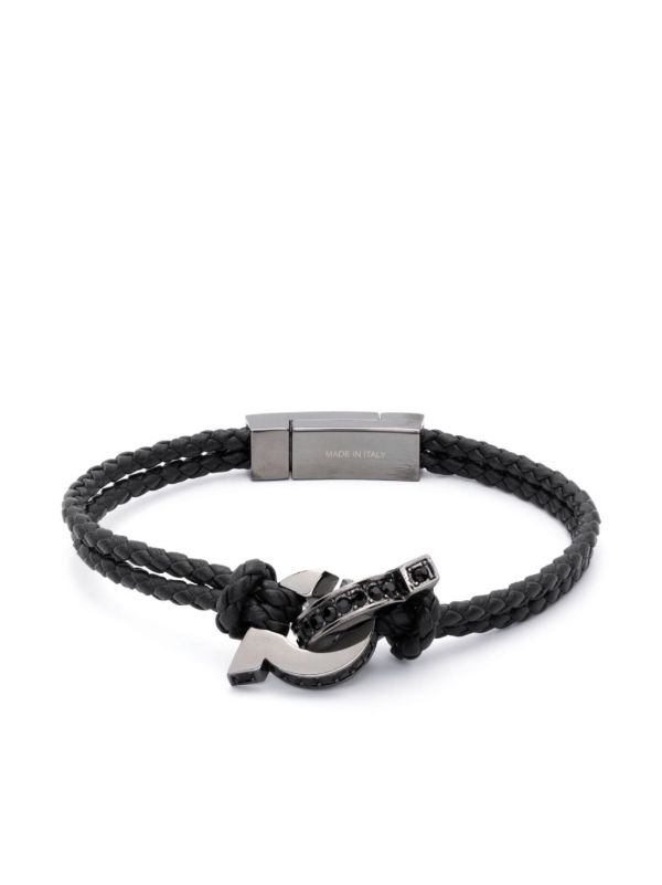 browns Ferragamo Black Gancini Plaque Leather Braided Bracelet | Browns Bracelets