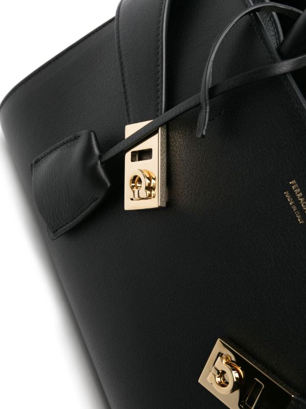 Browns Ferragamo Black Hug Leather Tote Bag | Browns Tote Bags