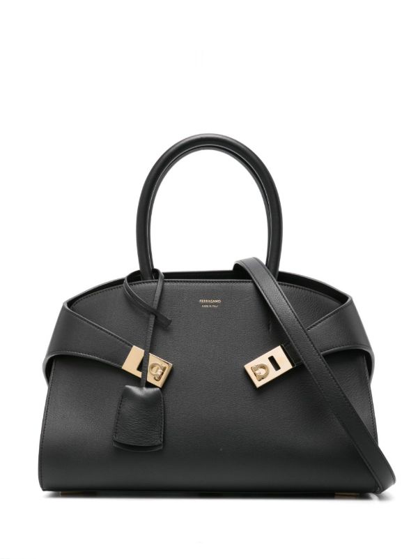 browns Ferragamo Black Hug Leather Tote Bag | Browns Tote Bags