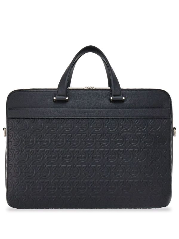 browns Ferragamo Black Monogram Embossed Leather Briefcase | Browns Laptop Bags & Briefcases
