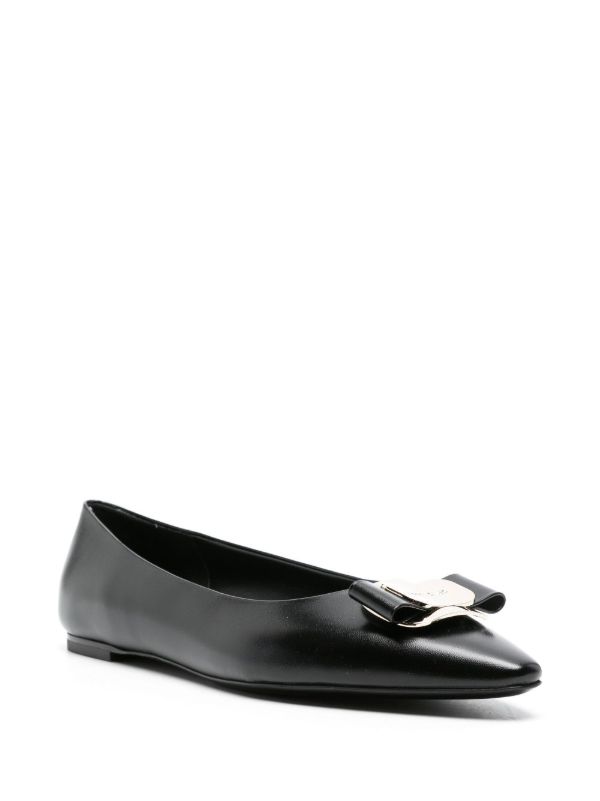 Browns Ferragamo Black Vara Leather Ballet Pumps | Browns Ballerina Shoes