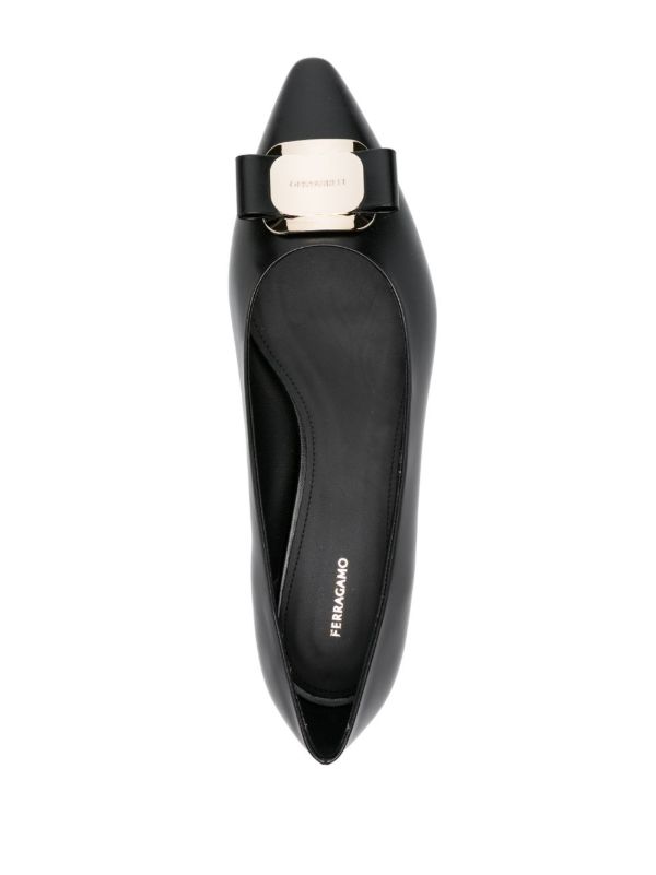 Browns Ferragamo Black Vara Leather Ballet Pumps | Browns Ballerina Shoes