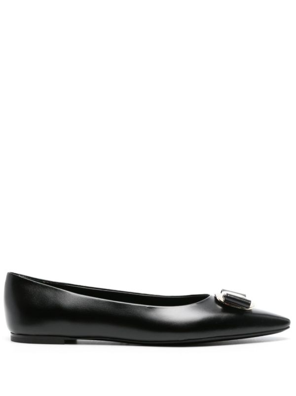 browns Ferragamo black Vara leather ballet pumps | Browns Ballerina Shoes