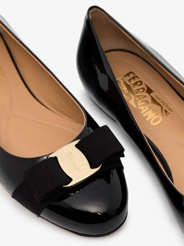 Browns Ferragamo Black Varina Patent Leather Ballet Flats | Browns Ballerina Shoes