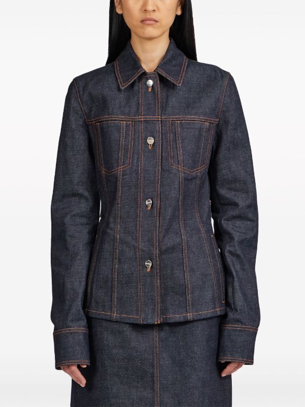 Browns Ferragamo Blue Contrast-Stitching Denim Jacket | Browns Denim Jackets