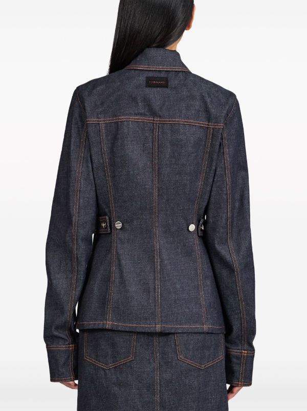 Browns Ferragamo Blue Contrast-Stitching Denim Jacket | Browns Denim Jackets