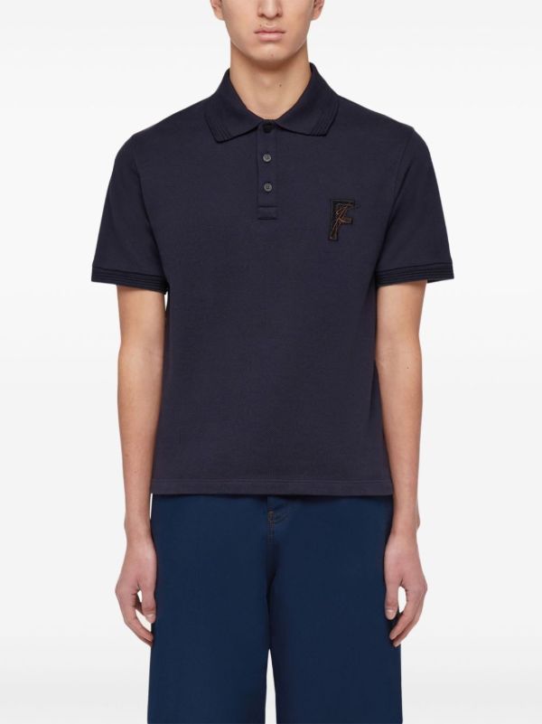 Browns Ferragamo Blue Logo-Embroidered Polo Shirt | Browns Polo Shirts