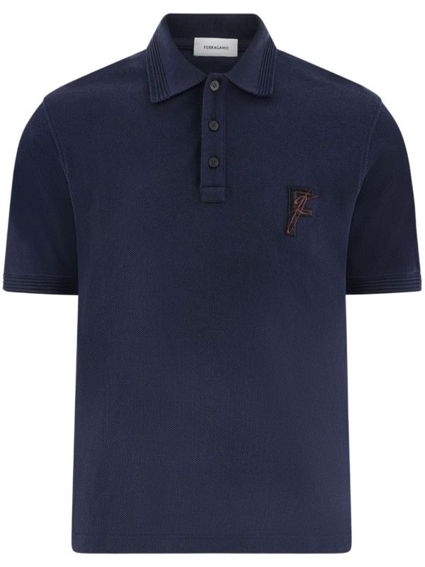browns Ferragamo Blue Logo-Embroidered Polo Shirt | Browns Polo Shirts