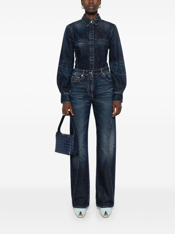 Browns Ferragamo Blue Panelled Denim Shirt | Browns Shirts