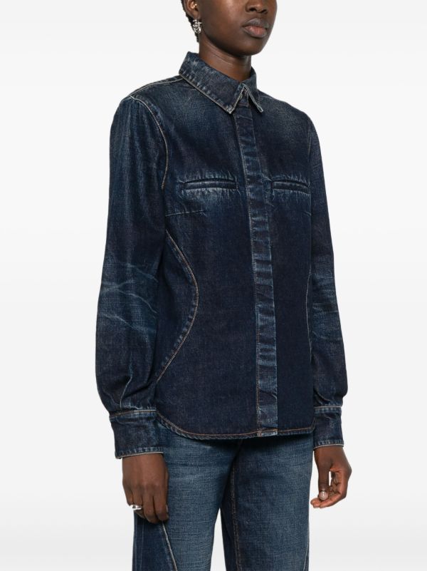Browns Ferragamo Blue Panelled Denim Shirt | Browns Shirts