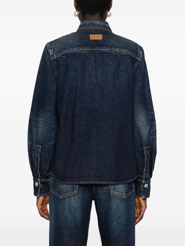 Browns Ferragamo Blue Panelled Denim Shirt | Browns Shirts
