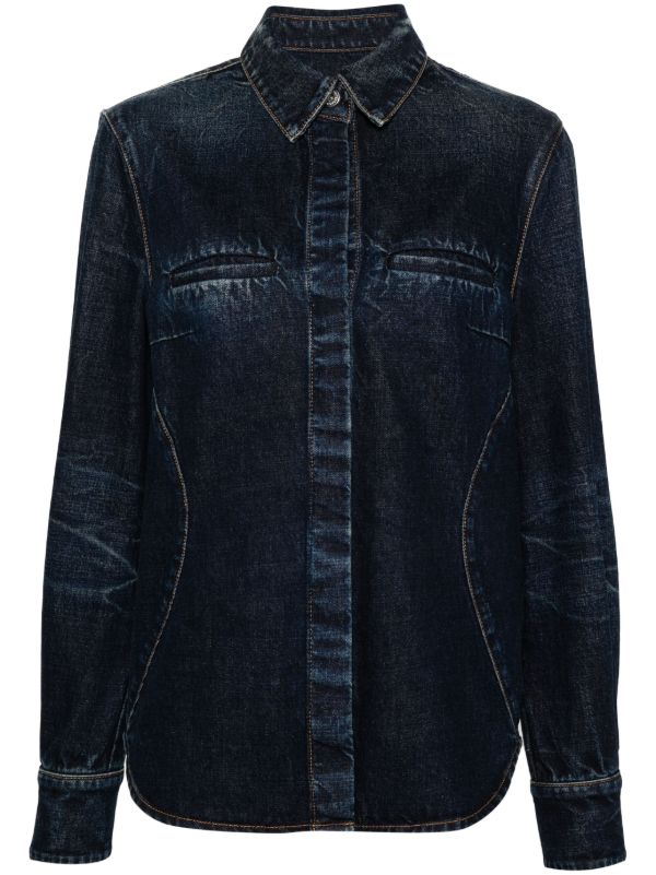 browns Ferragamo Blue Panelled Denim Shirt | Browns Shirts