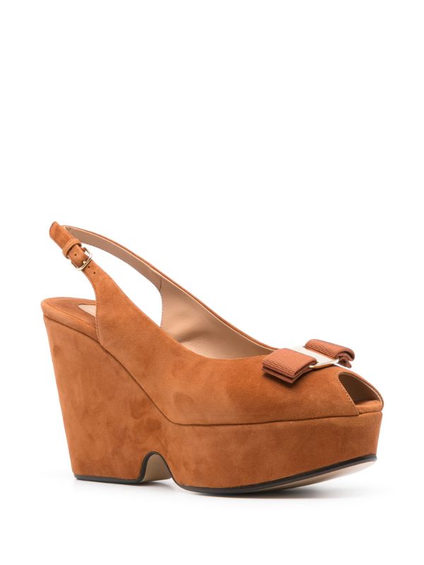 Browns Ferragamo Brown Vara Suede Wedge Sandals | Browns Pumps