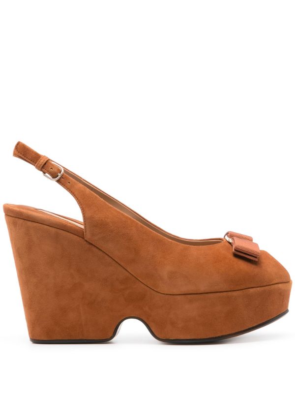 browns Ferragamo Brown Vara Suede Wedge Sandals | Browns Pumps