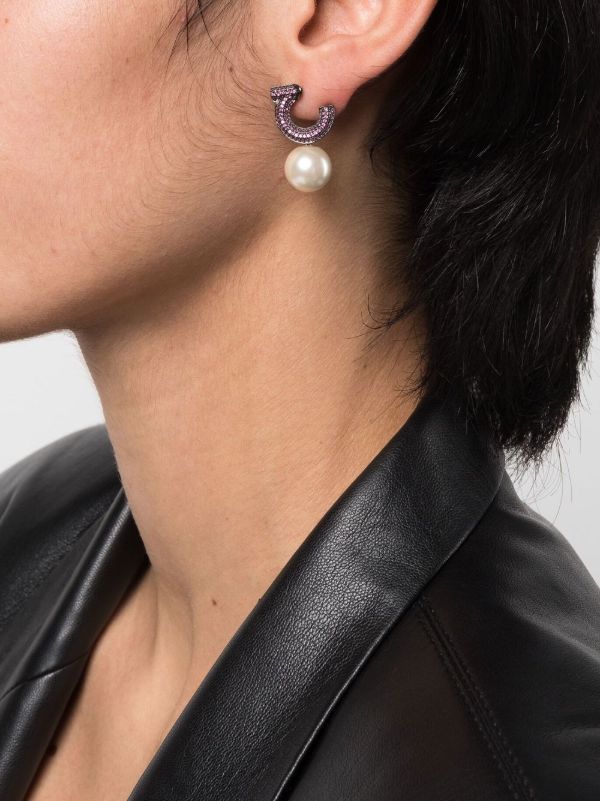Browns Ferragamo Fuchsia Gancini Pearl Earrings | Browns Earrings