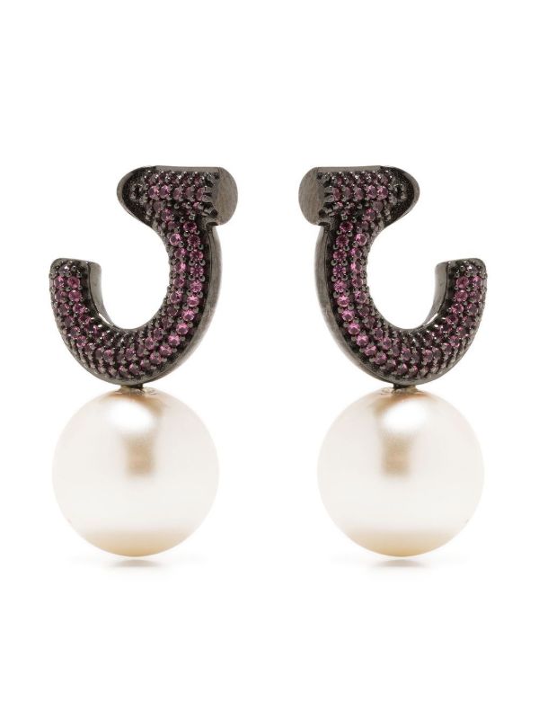 browns Ferragamo Fuchsia Gancini pearl earrings | Browns Earrings