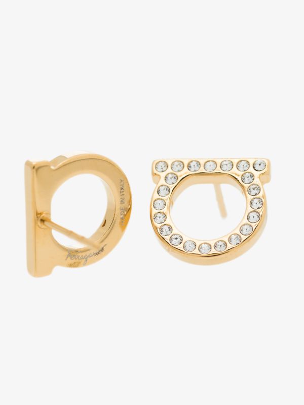Browns Ferragamo Gold Tone Gancini Crystal Earrings | Browns Earrings
