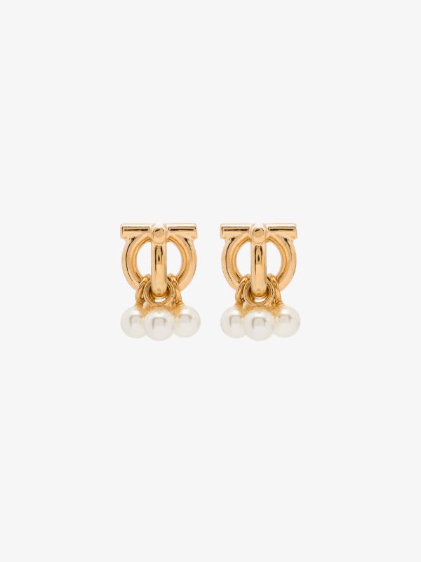 browns Ferragamo Gold tone Gancini pearl stud earrings | Browns Earrings
