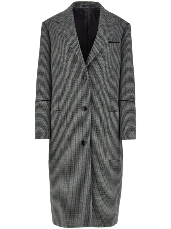 browns Ferragamo Grey Checked Single-Breasted Coat | Browns Single Breasted Coats