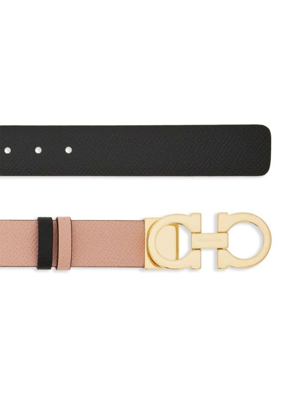 Browns Ferragamo Pink And Black Gancini Reversible Leather Belt | Browns Belts