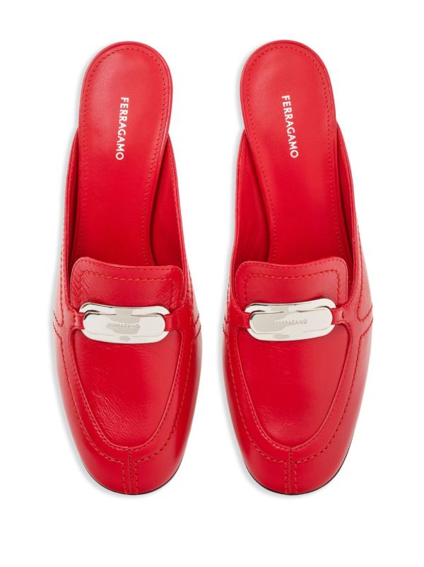 Browns Ferragamo Red New Vara Leather Mules | Browns Mules