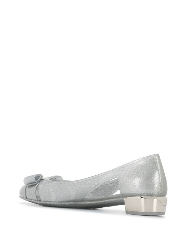 Browns Ferragamo Silver 30mm Jelly Ballet Pumps | Browns Ballerina Shoes