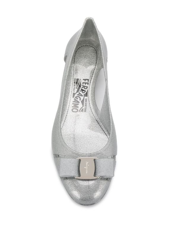 Browns Ferragamo Silver 30mm Jelly Ballet Pumps | Browns Ballerina Shoes