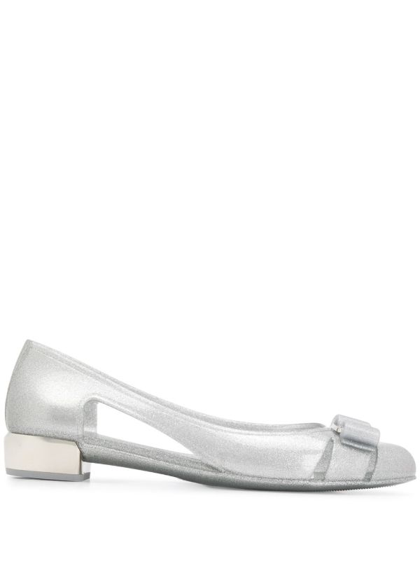 browns Ferragamo Silver 30mm Jelly Ballet Pumps | Browns Ballerina Shoes