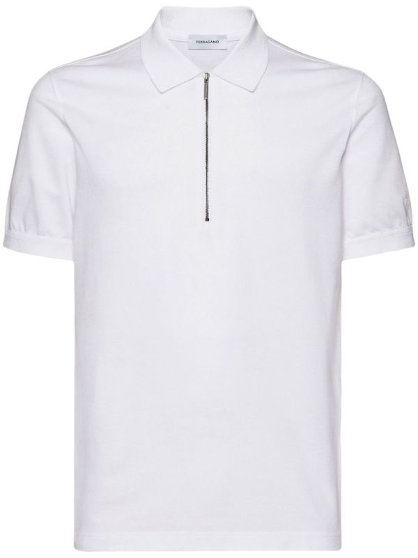 browns Ferragamo White Short-Sleeve Cotton Polo Shirt | Browns Polo Shirts