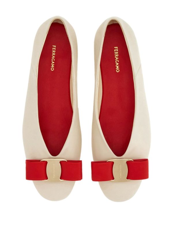 Browns Ferragamo White Vara Bow Leather Ballet Pumps | Browns Ballerina Shoes