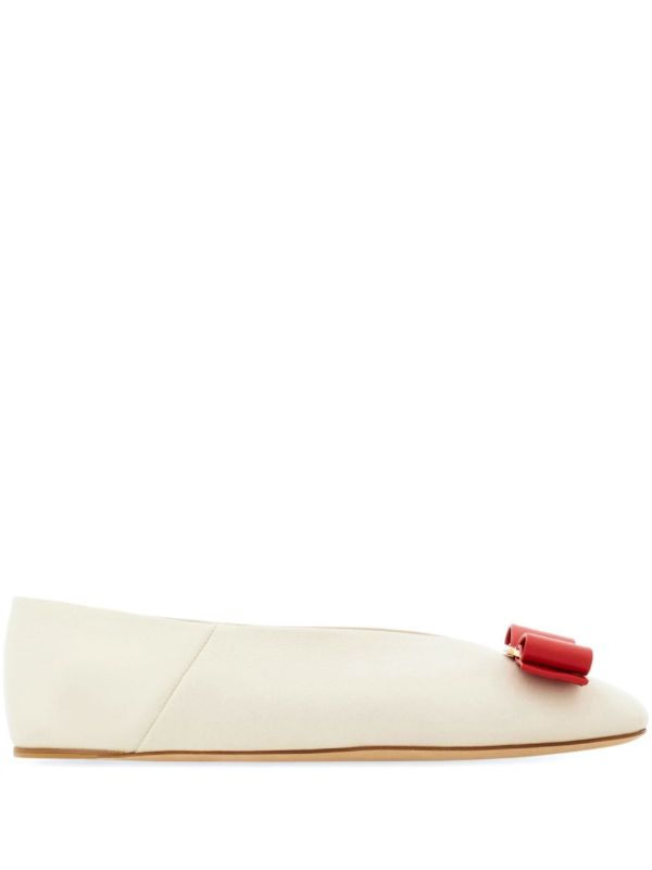 browns Ferragamo White Vara Bow Leather Ballet Pumps | Browns Ballerina Shoes