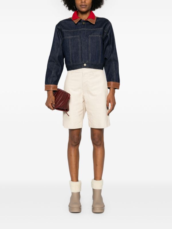 Browns FRAME Blue Leather-Trim Denim Jacket | Browns Denim Jackets