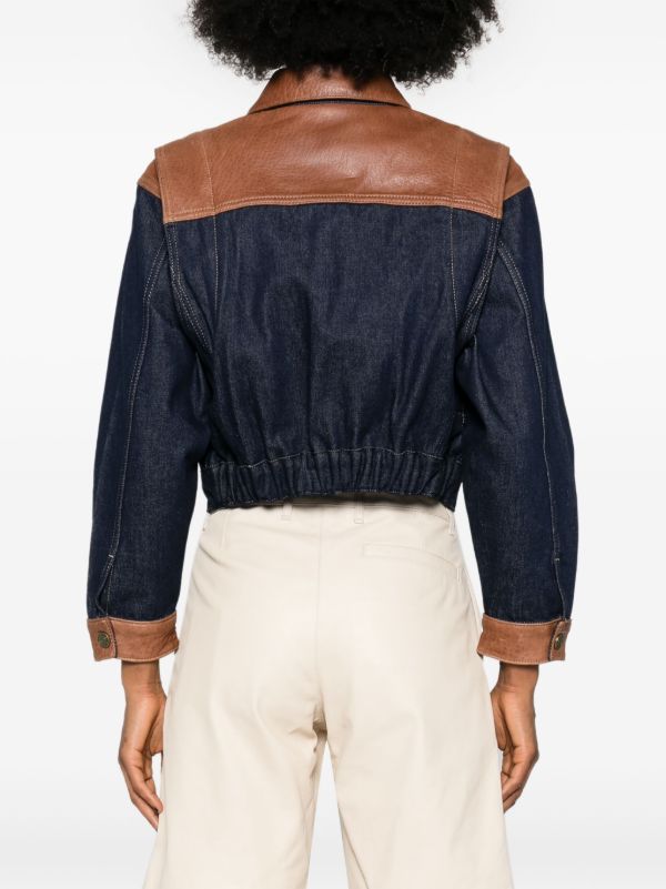 Browns FRAME Blue Leather-Trim Denim Jacket | Browns Denim Jackets