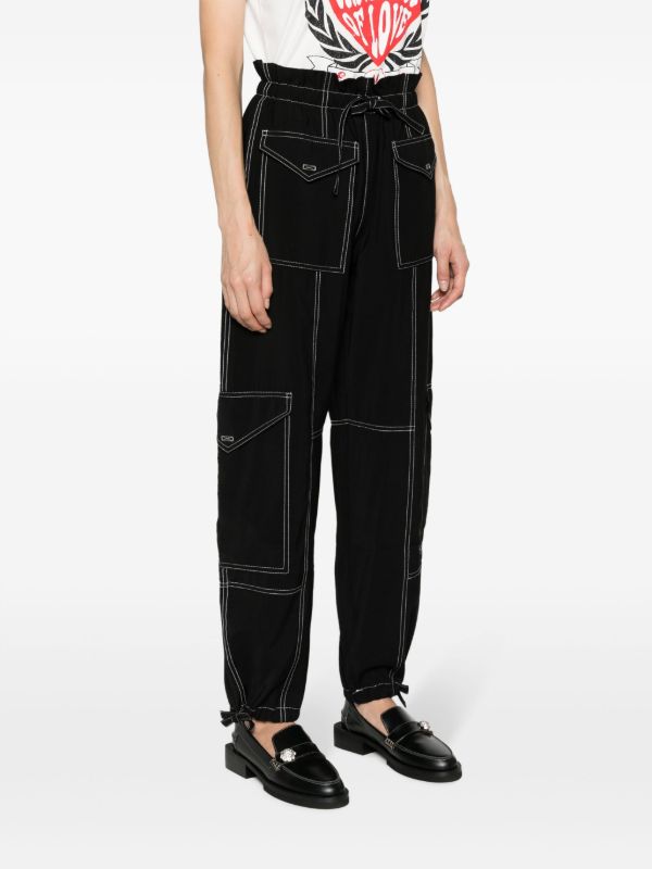 Browns GANNI Black Paperbag-Waist Cargo Trousers | Browns Cropped Pants