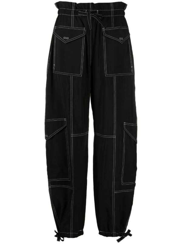 browns GANNI Black Paperbag-Waist Cargo Trousers | Browns Cropped Pants