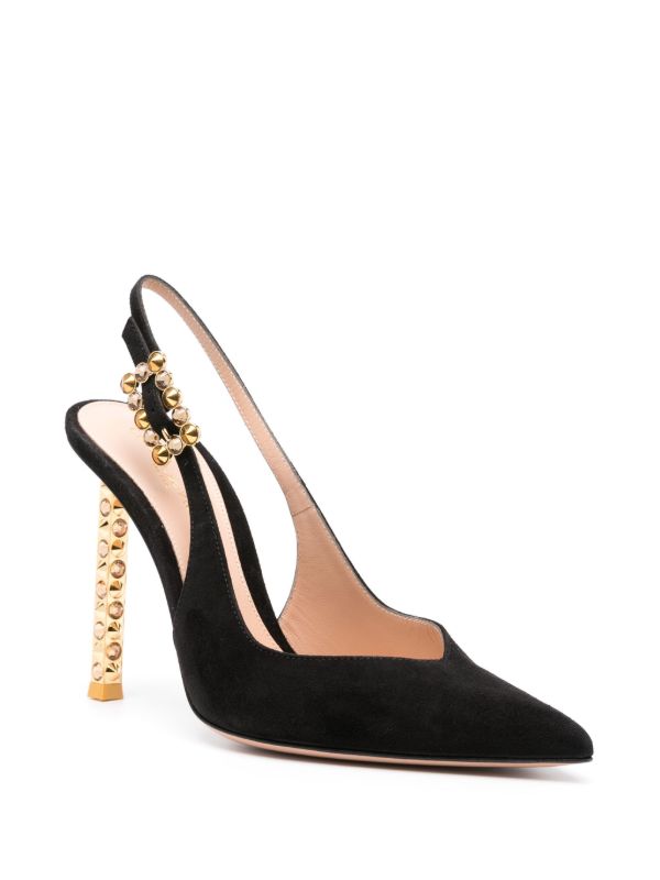 Browns Gianvito Rossi Black 110 Studded-Heel Slingback Pumps | Browns Pumps