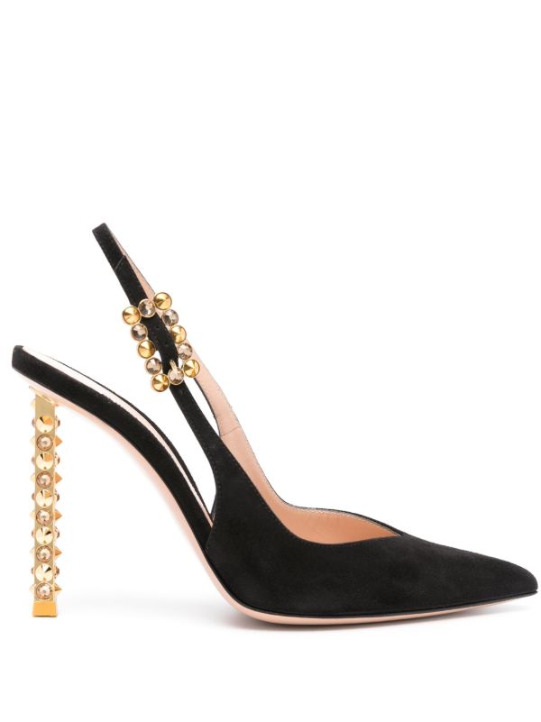 browns Gianvito Rossi Black 110 Studded-Heel Slingback Pumps | Browns Pumps