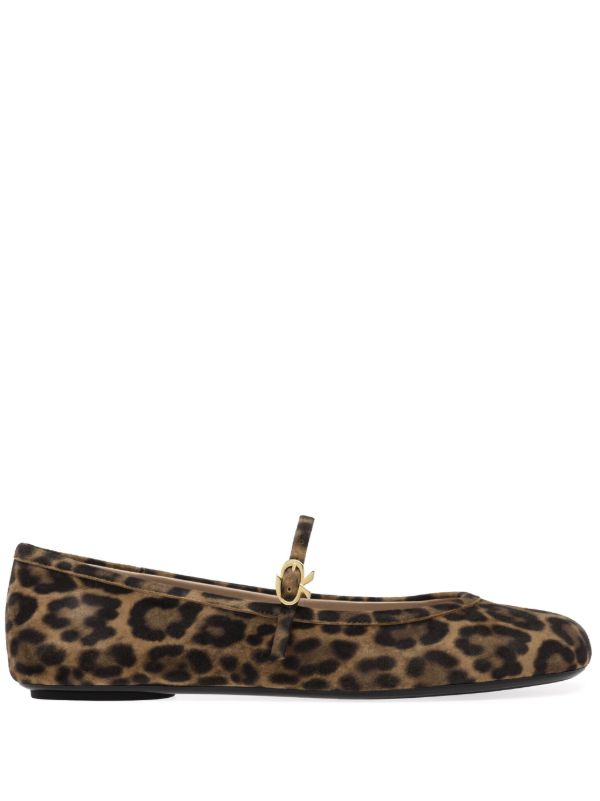 browns Gianvito Rossi Brown Carla Leopard-Print Suede Ballet Pumps | Browns Ballerina Shoes