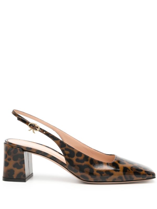 browns Gianvito Rossi Brown Leopard Print Matte Leather Sling-Back Pumps | Browns Pumps