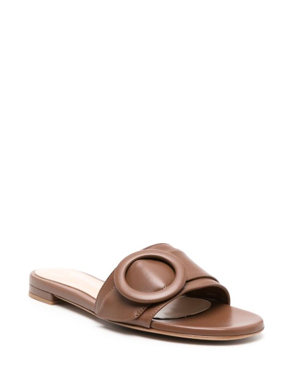 Browns Gianvito Rossi Brown Venezia Flat Leather Sandals | Browns Sandals