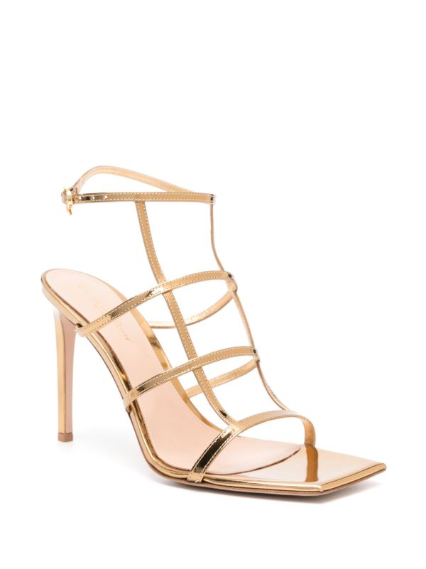 Browns Gianvito Rossi Gold-Tone Caged 95mm Patent Leather Sandals | Browns Sandals