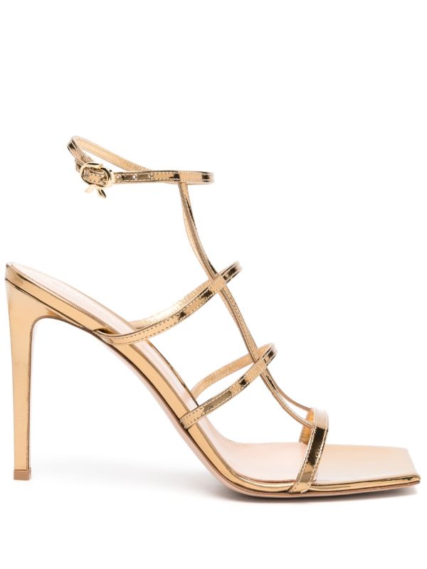 browns Gianvito Rossi Gold-Tone Caged 95mm Patent Leather Sandals | Browns Sandals