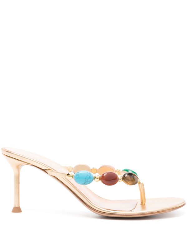 browns Gianvito Rossi Gold-Tone Shanti 70 Leather Sandals | Browns Sandals